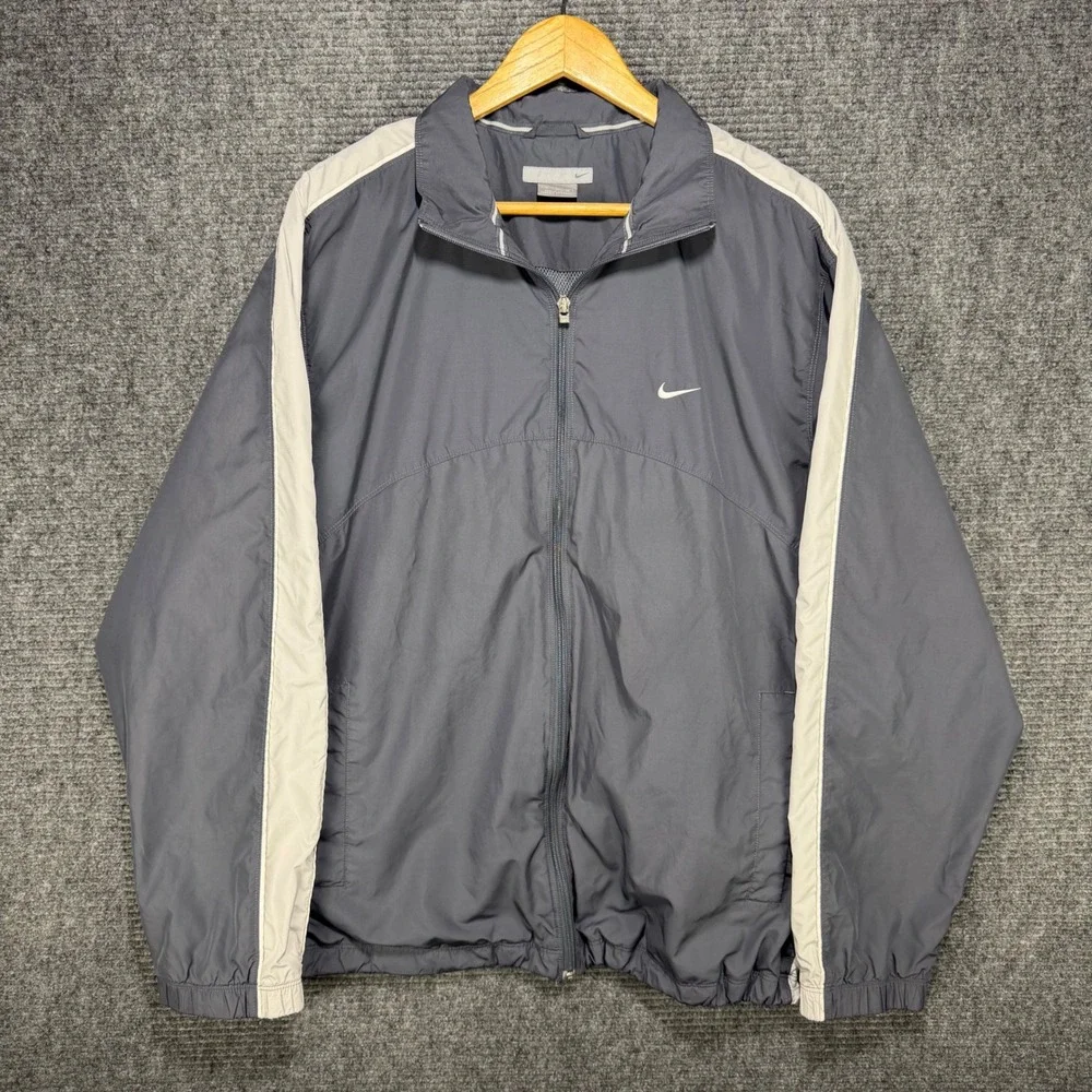 Nike Vintage Y2K Windbreaker Jacket Mens XL Grey White Full Zip Track Swoosh